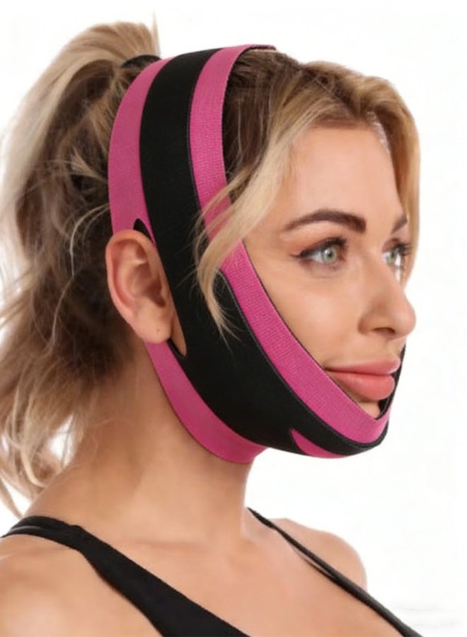 Happy D Chin Lift Band — Facial Slimming and Double Chin Reduction | Comfortable and Reusable Women's Jawline Shaping Band — Anti-Sagging and Facial Firming — Pink - Image 1